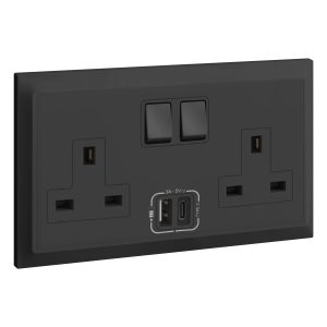 Legrand Bel S Range Switch socket 13a multistandard 2 Gangang + usb A+C Anthracite